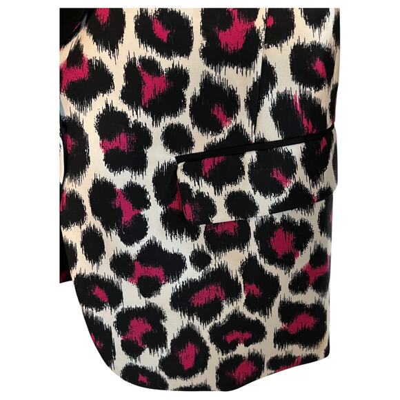 Michael Kors MK Animal Leopard Print Blazer Tuxedo Pink Black White Size 2 - Picture 5 of 6